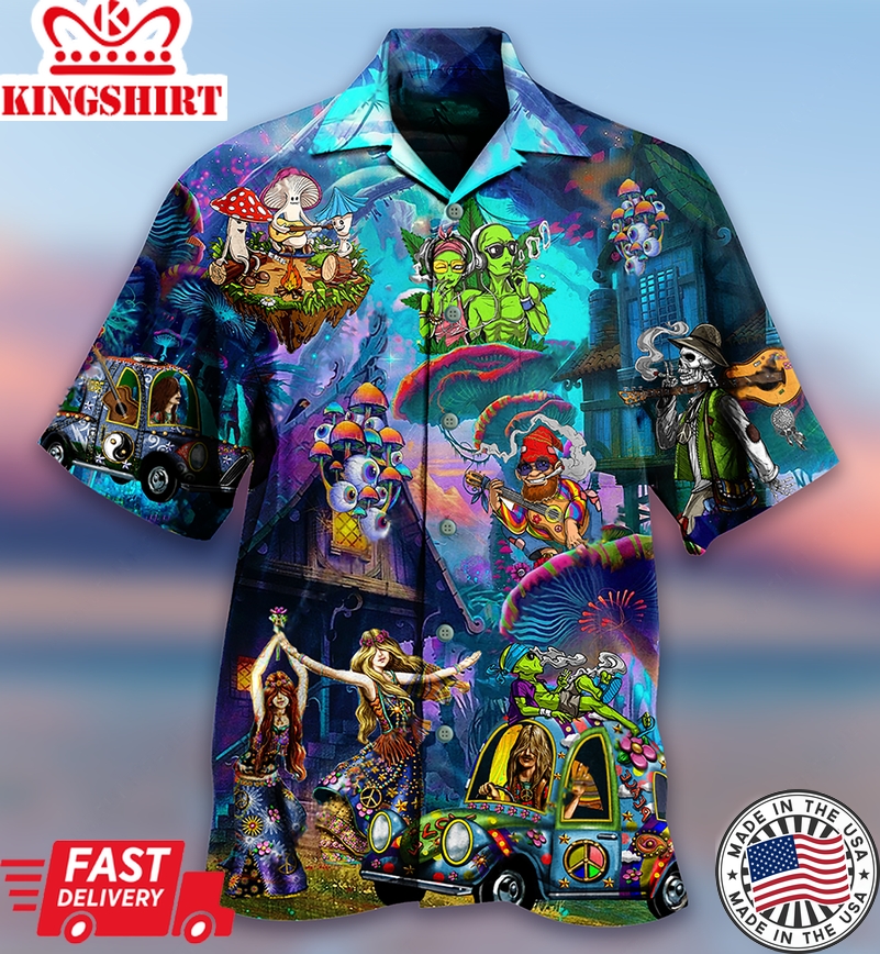 Hippie Alien Skull Peace Life Hawaiian Shirt