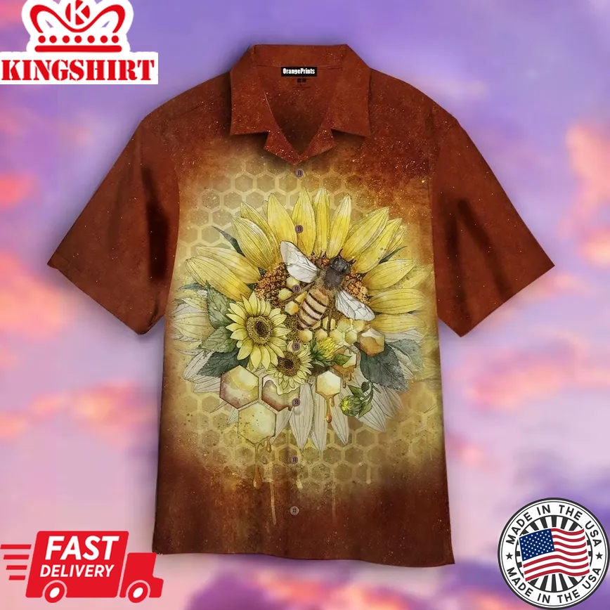 Hippie Bee With Sunflower Trendy Hawaiian Shirt For