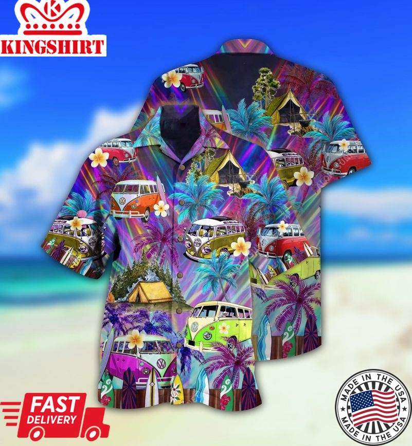 Hippie Bus Go Every Where Tropical Style Hawaiian Shirt