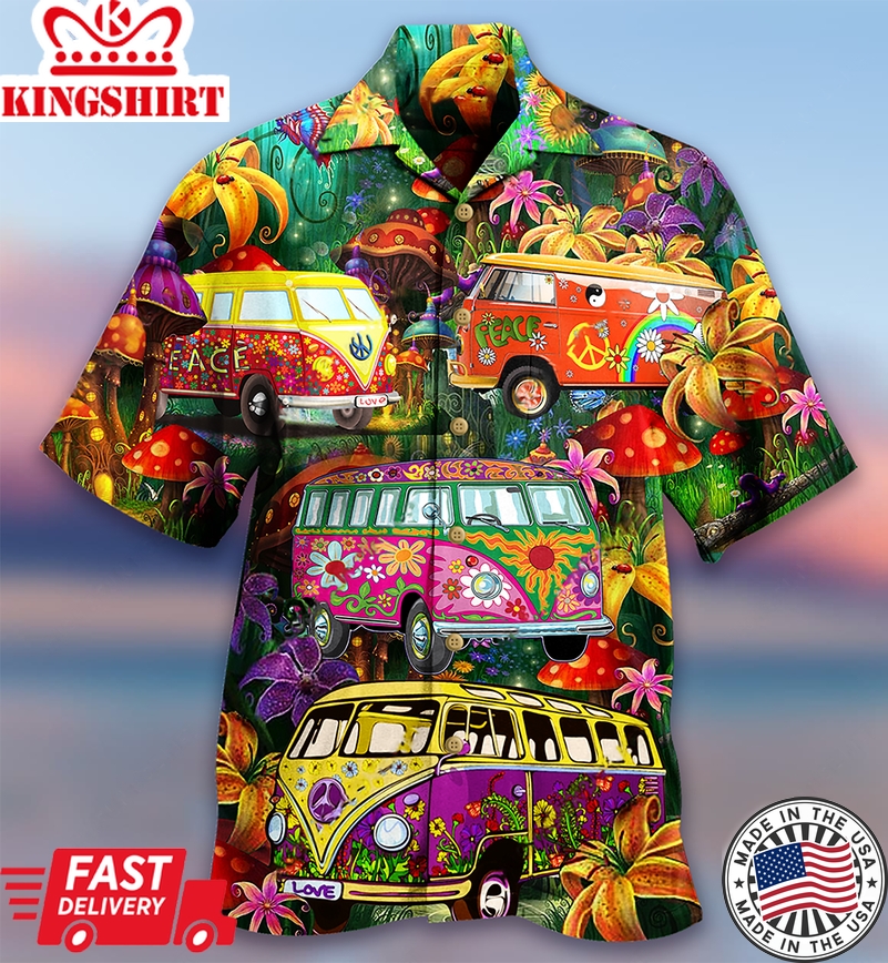 Hippie Bus Peace Life Colorful Style Hawaiian Shirt