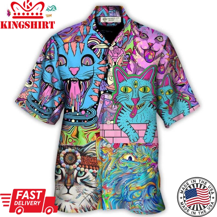 Hippie Cat Wonderful World Hawaiian Shirt