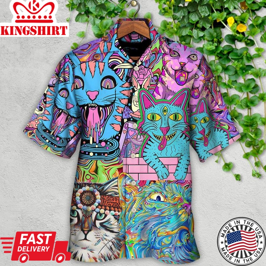 Hippie Cat Wonderful World Hawaiian Shirt