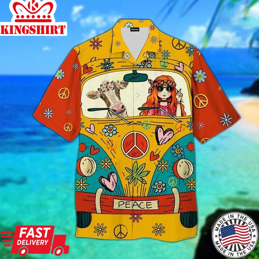 Hippie Cow 3D Hawaiian Shirt