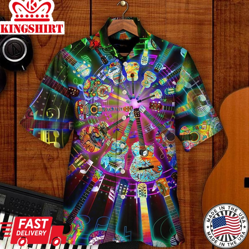 Hippie Funny Guitar Music Colorful Hawaiian Shirt