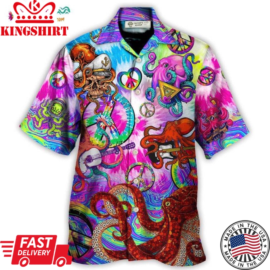 Hippie Funny Octopus Colorful Happy Tie Dye Art Style Hawaiian Shirt