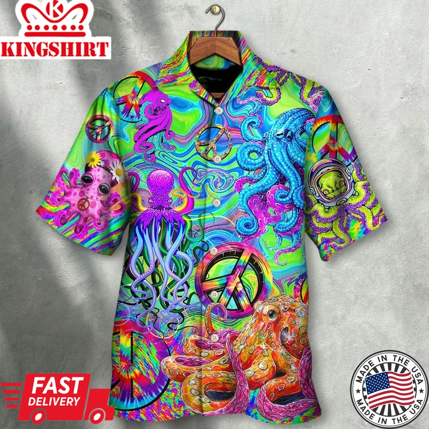 Hippie Funny Octopus Colorful Tie Dye Hawaiian Shirt