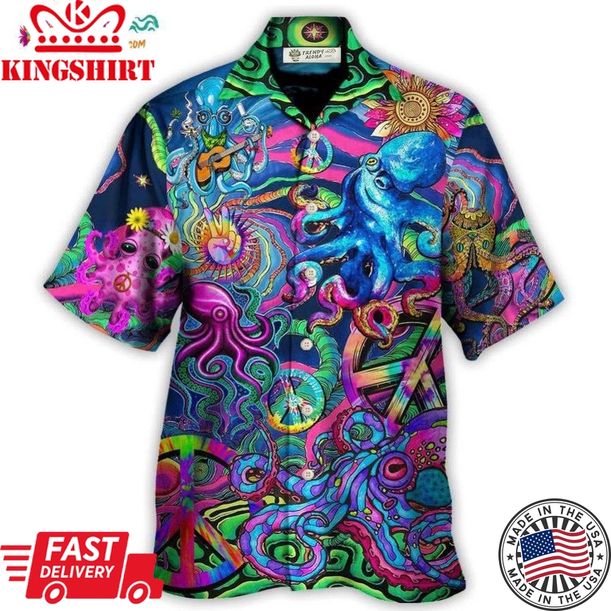 Hippie Funny Octopus Colorful Tie Dye Style Hawaiian Shirt