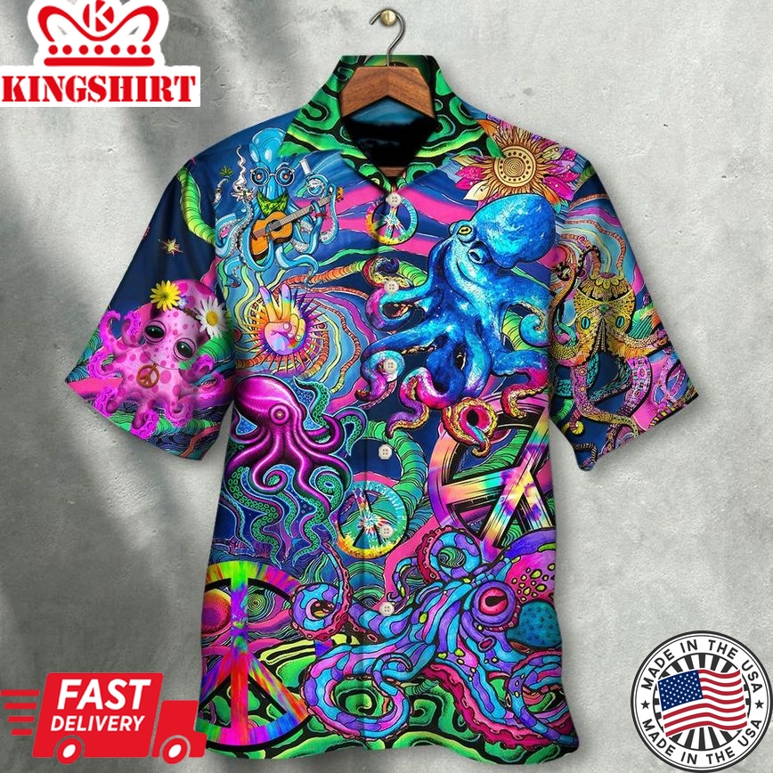 Hippie Funny Octopus Colorful Tie Dye Style Hawaiian Shirt