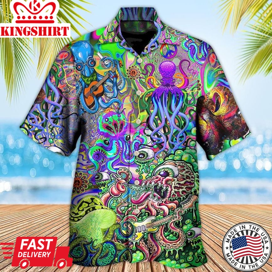 Hippie Funny Octopus Love Music Colorful Ocean Hawaiian Shirt