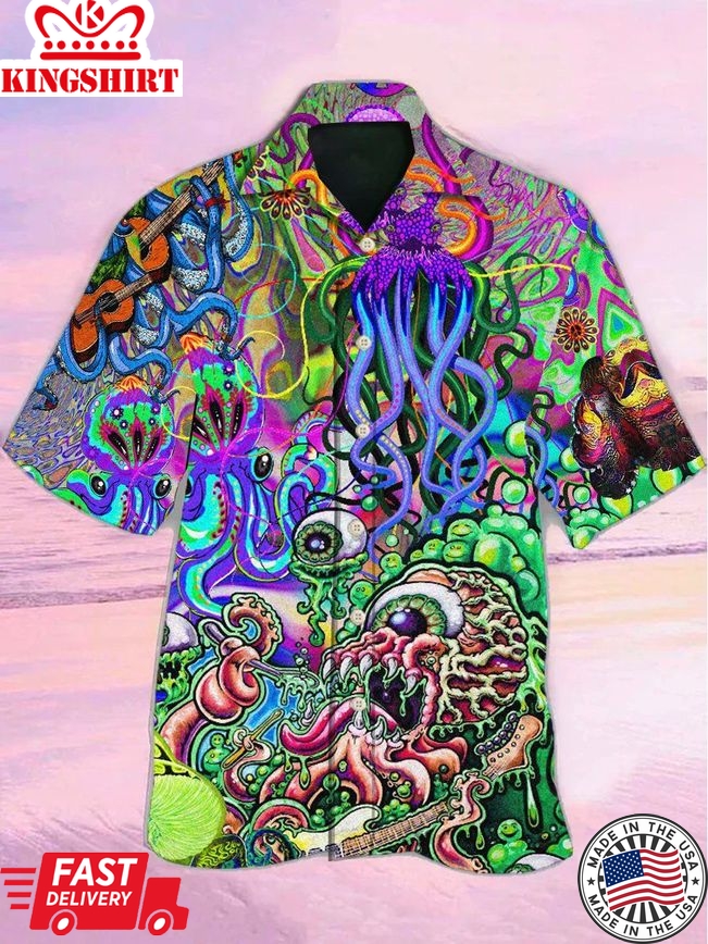 Hippie Funny Octopus Love Music Colorful Ocean Hawaiian Shirts