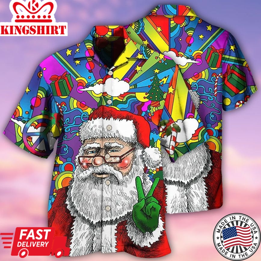 Hippie Funny Santa Claus Christmas Hawaiian Shirt