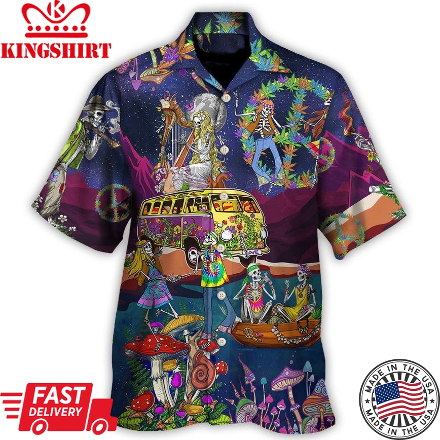 Hippie Funny Skull Dancing Moon Night Amazing Style Hawaiian Shirt