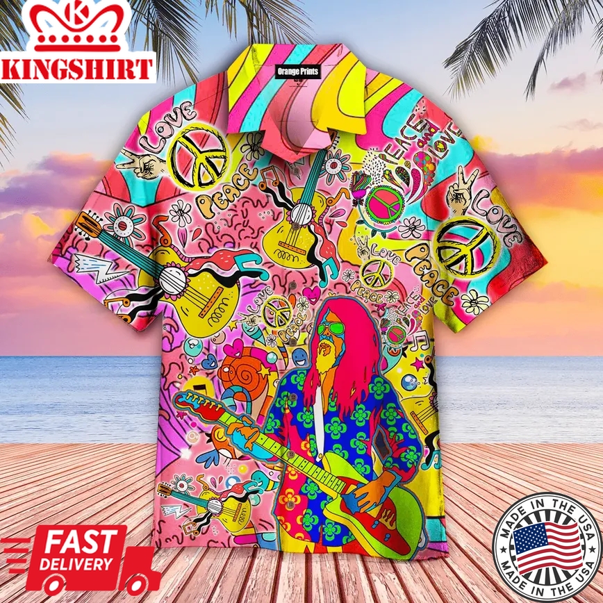 Hippie Guitar Colorful Trendy Hawaiian Shirt For