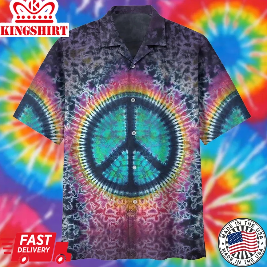 Hippie Hawaii Shirt Peace Symbol Pink Dark Blue Hawaiian Aloha Shirt