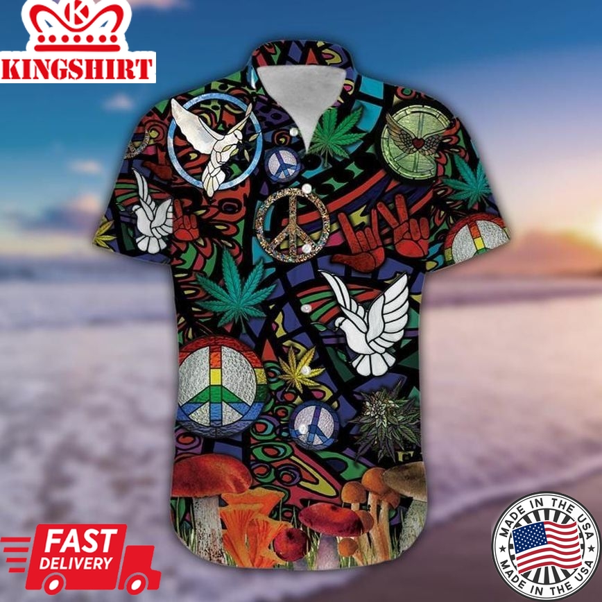 Hippie Hawaii Shirt Peace Symbols Pigeon Finger Hand Sign Hawaiian Aloha Shirt