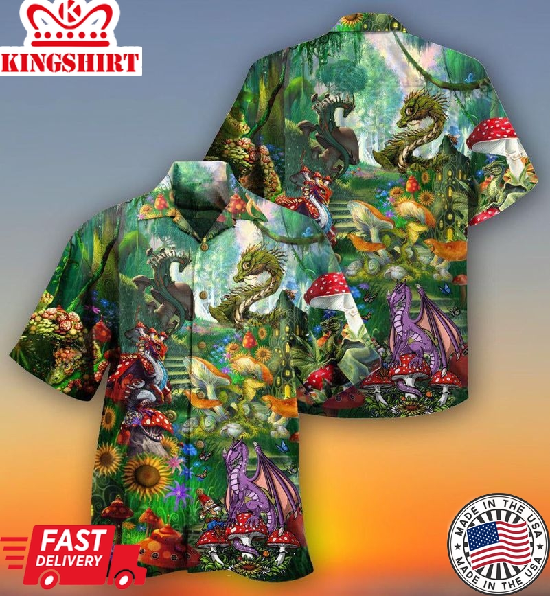 Hippie Magic World Mushrooms Dragon Hawaiian Shirt