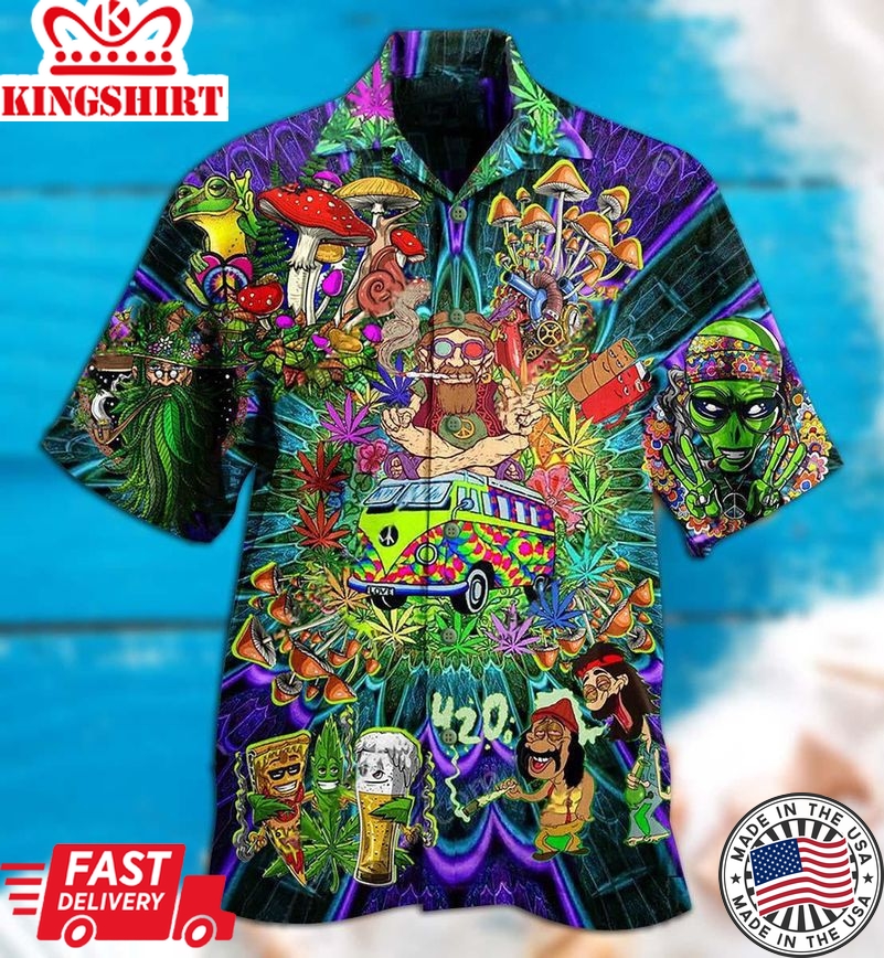 Hippie Mushroom Alien Bus Everything Funny Style Hawaiian Shirt