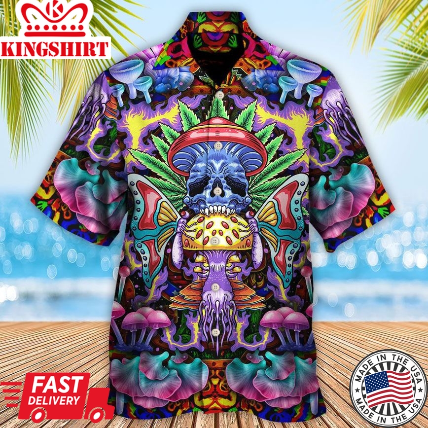 Hippie Mushroom And Skull Art Hawaiian Shirt