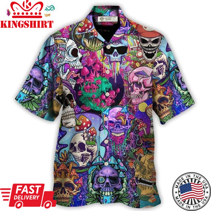 Hippie Mushroom And Skull Colorful Art Hawaiian Shirt