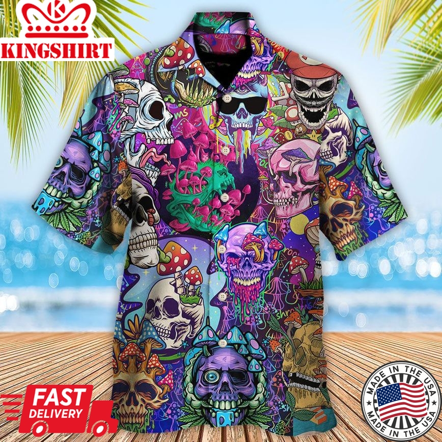 Hippie Mushroom And Skull Colorful Art Hawaiian Shirt