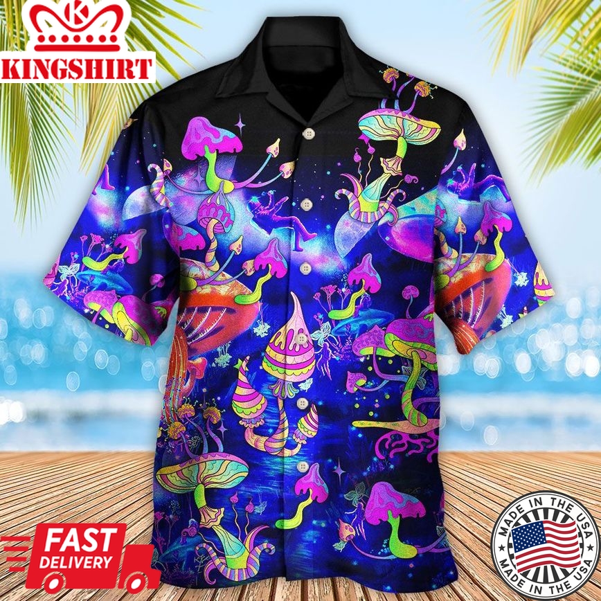 Hippie Mushroom Galaxy Neon Colorful Art Hawaiian Shirt