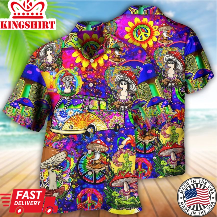 Hippie Mushroom Peace Funny Hawaiian Shirt