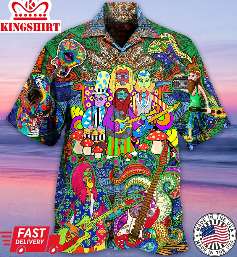 Hippie Music Electric Guitar Colorful Style Hawaiian Shirt