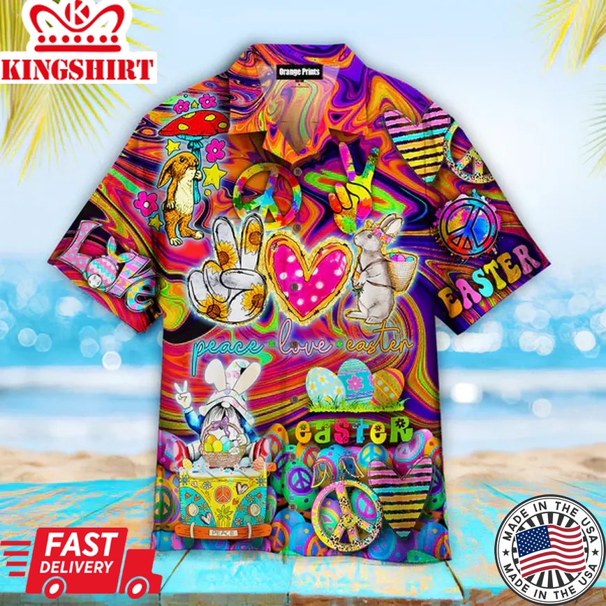 Hippie Peace Bunny Love Easter Day Trendy Hawaiian Shirt For