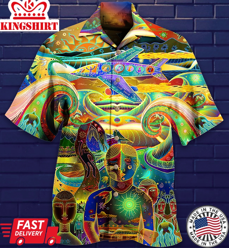 Hippie Peace Life Neon Color Amazing Hawaiian Shirt