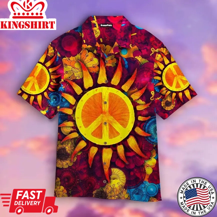 Hippie Peace Sign With Sunflower Trendy Hawaiian Shirt For