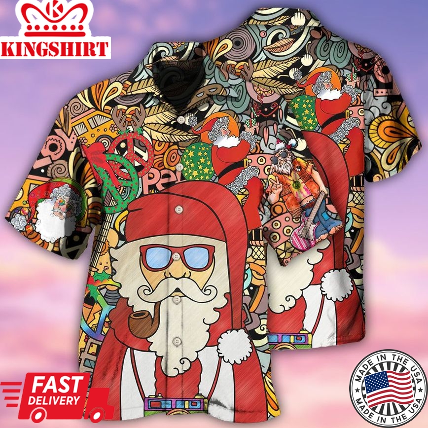 Hippie Santa Claus Merry Christmas Hawaiian Shirt