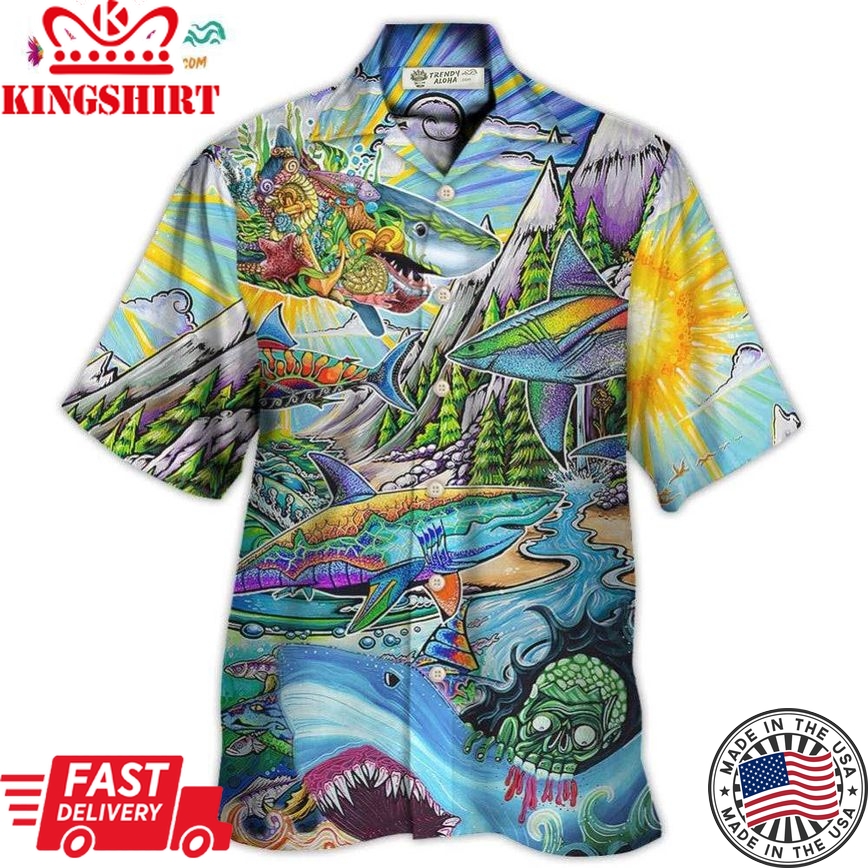 Hippie Shark Colorful Art Peace Hawaiian Shirt