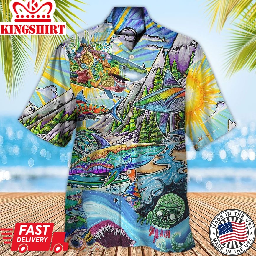 Hippie Shark Colorful Art Peace Hawaiian Shirt