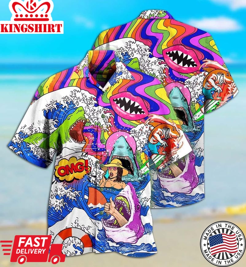 Hippie Shark Hippie Shark And Girl Hawaiian Shirt