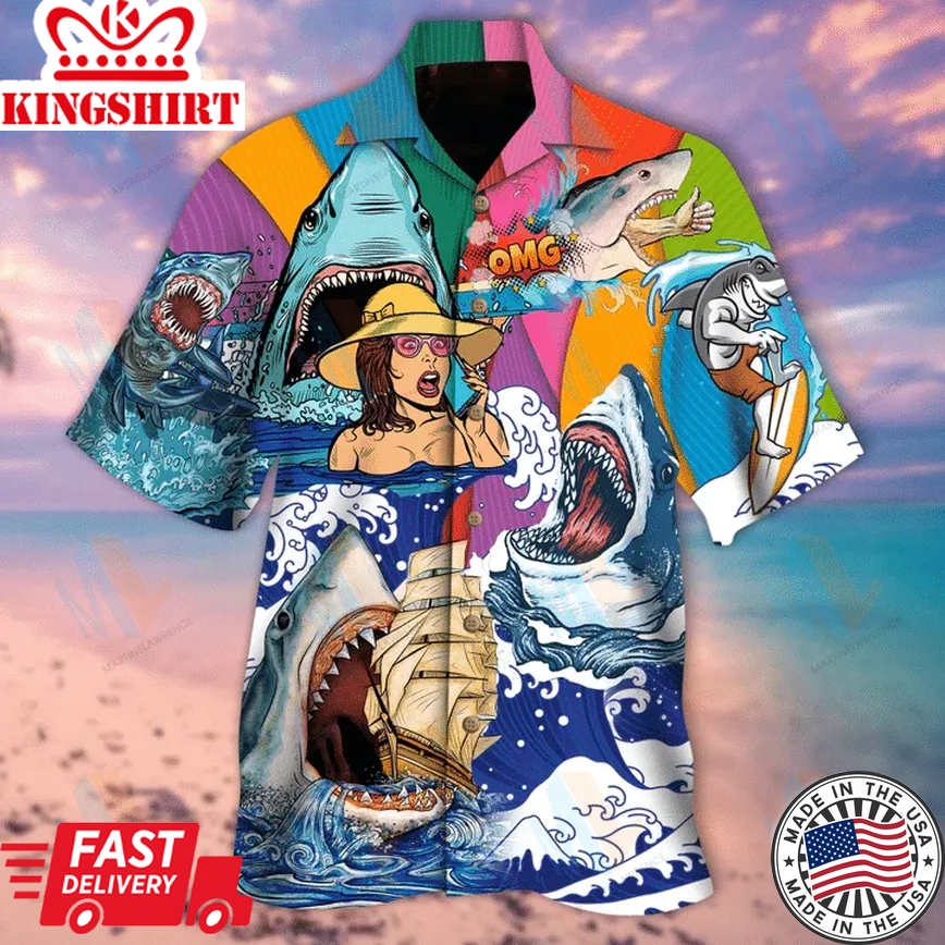 Hippie Sharks On Sea Trendy Hawaiian Shirt