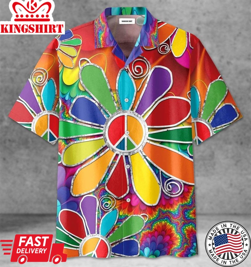 Hippie Shirt Hippie Flowers Peace Signs Colorful Hawaiian Aloha Shirt