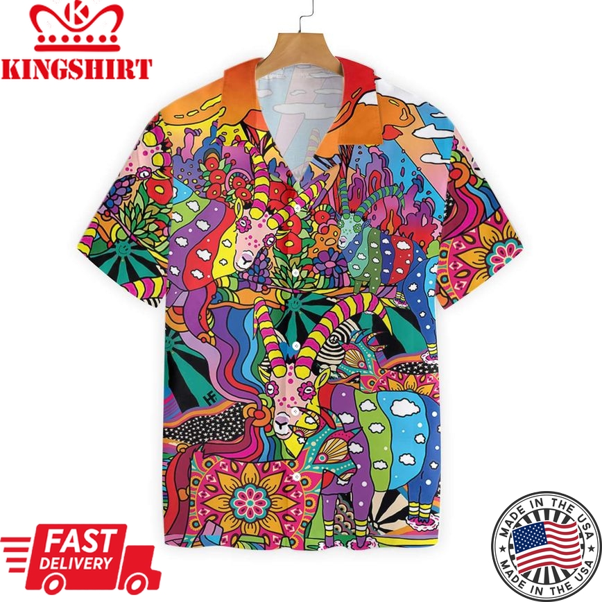 Hippie Shirt Hippie Goat Doodle Pattern Multicolor Hawaiian Aloha Shirt