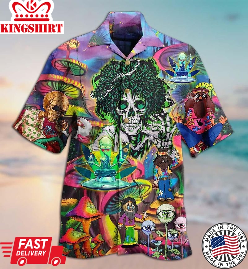 Hippie Skull Alien Mix Color Hawaiian Shirt