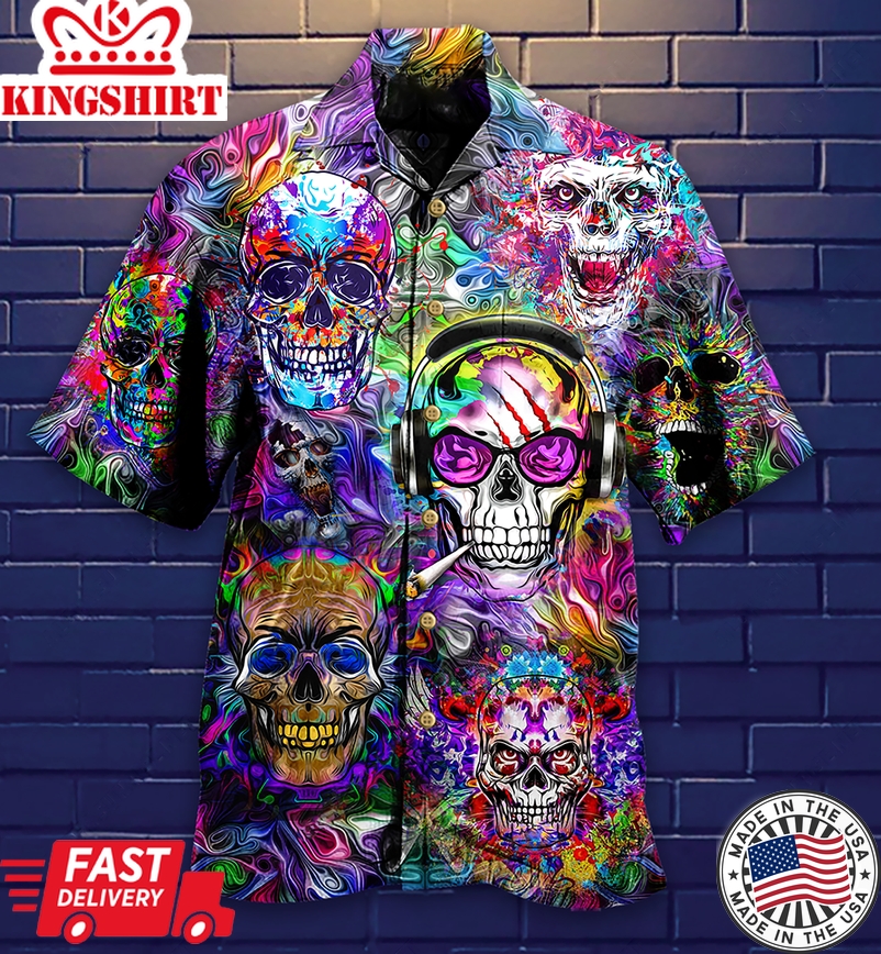 Hippie Skull Color Flowers Hawaiian Shirt