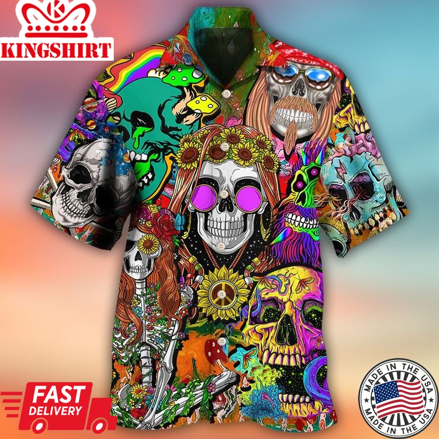 Hippie Skull Colorful Cool Style Hawaiian Shirt