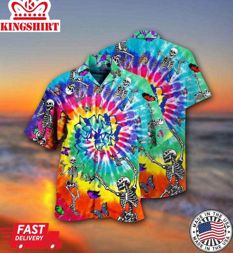 Hippie Skull Dancing With Butterfly Funny Hawaiian Shirt