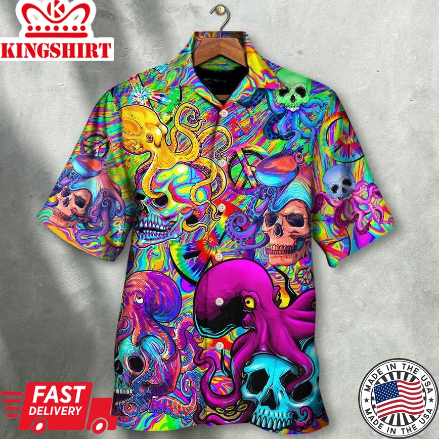 Hippie Skull Octopus Colorful Tie Dye Hawaiian Shirt