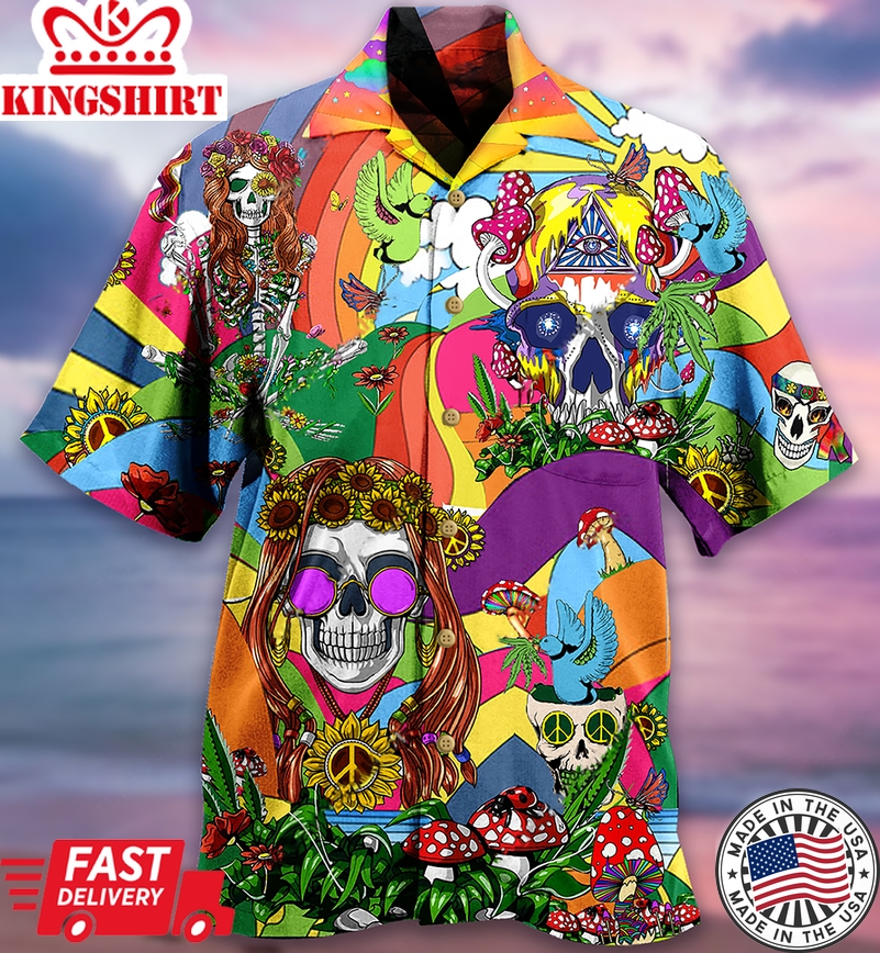 Hippie Skull Peace Life Color So Funny Hawaiian Shirt