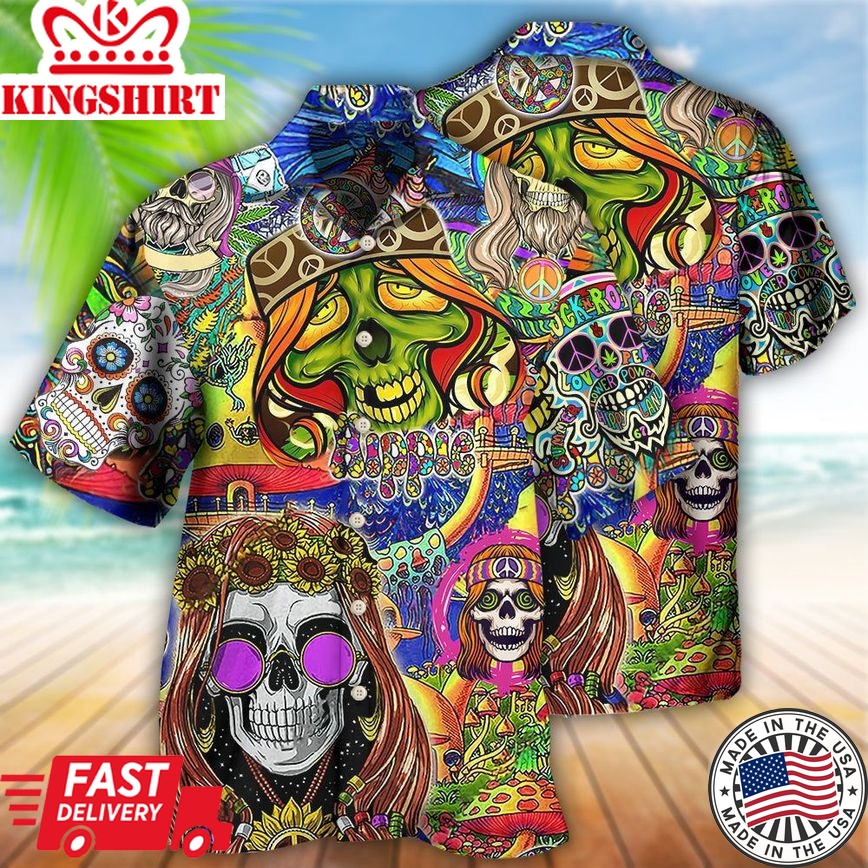 Hippie Skull Rock And Roll Hawaiian Shirt