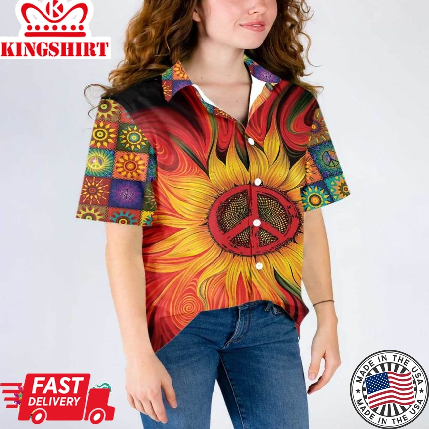 Hippie Sunflower Peace Hawaiian Shirt, Hippie Peace Sign Shirt, Best Hippie Gift