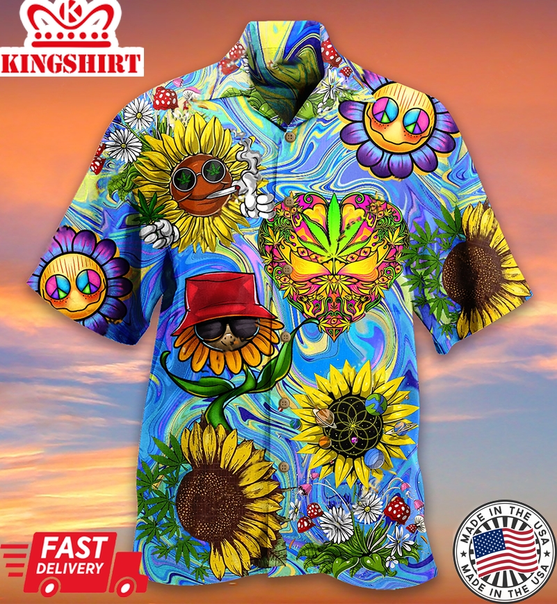 Hippie Sunflowers Stay Trippy Little Hippie Hawaiian Shirt