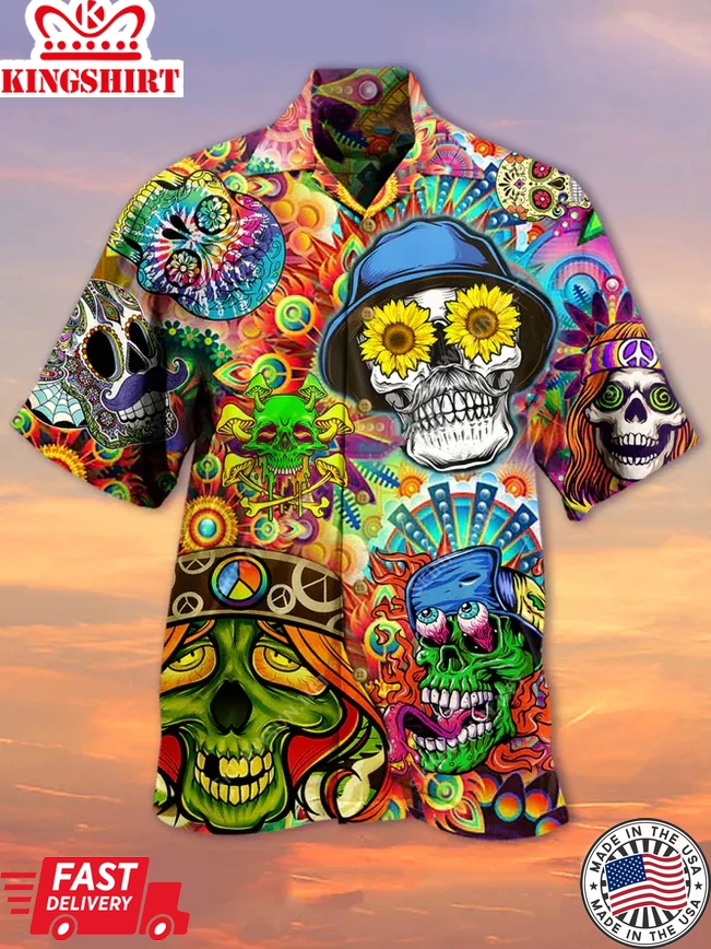 Hippie Trendy Hawaiian Shirt Hippie Skull High Hippie Style Hawaii Aloha Shirt