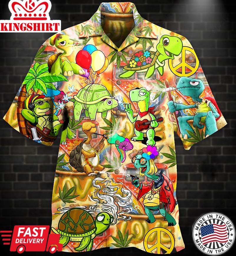 Hippie Turtle Funny Peace Life Color Hawaiian Shirt