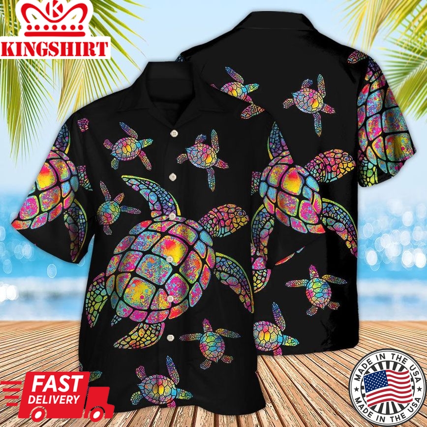 Hippie Turtle Love Ocean Black Style Hawaiian Shirt