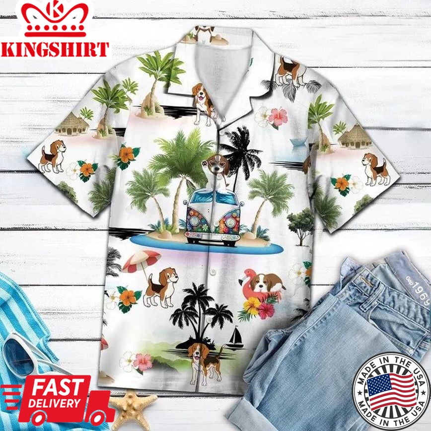 Hippie Van Beagle Summer Vacation On Island Hawaiian Shirt